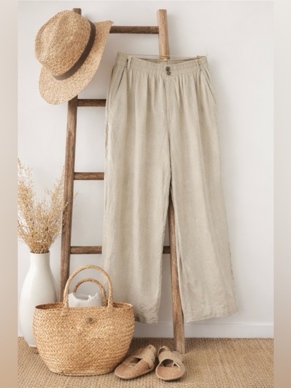 Linen Blend Wide Leg Pants | Coastal Boho Relaxed Fit | Neutral Minimalist Vibes